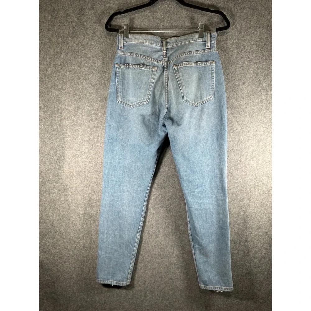 Reformation High Rise Straight Leg Jeans Light‎ Wash Blue Distressed Button Fly